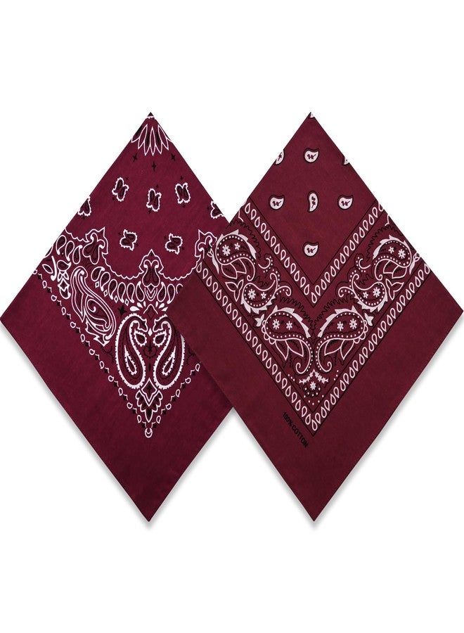 Dorilin 2 Pack Types of Paisley Pattern Bandanas, 22x22 Inches Cotton Bandanas Handkerchief Face Mask for Men & Women (Burgundy-2 Pack) - Image 1